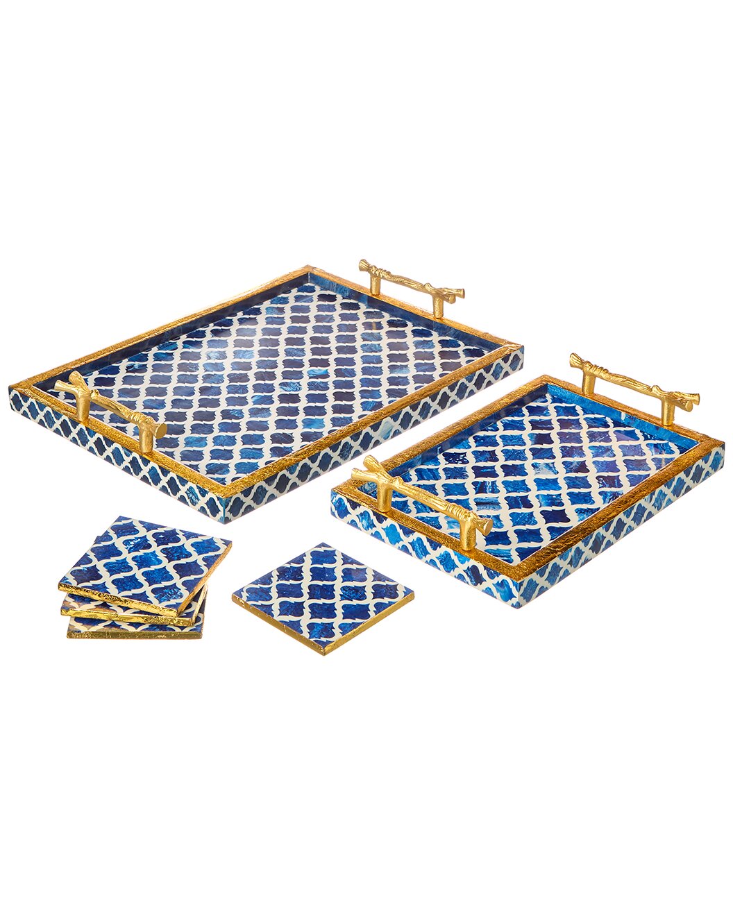 Blue Decorative Tray & Coaster Set