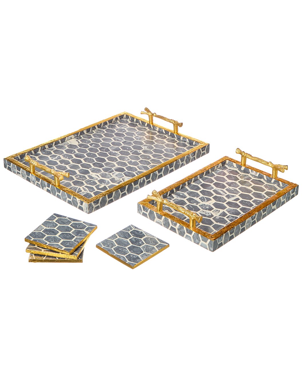 Grey Decorative Tray & Coaster Set