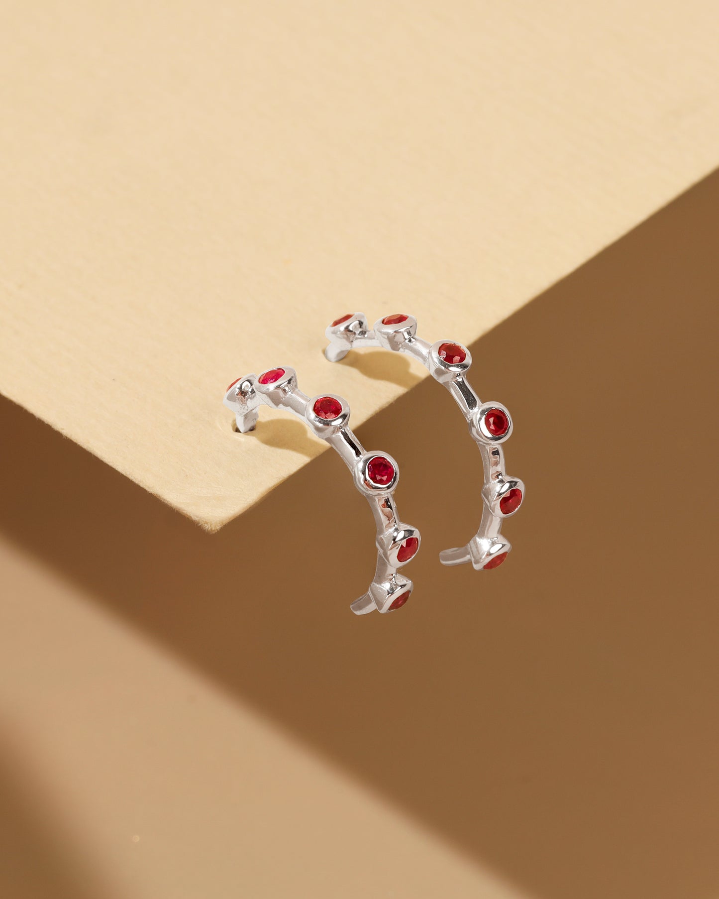 14k White Gold Ruby Gemstone Hoops tiramisuusa