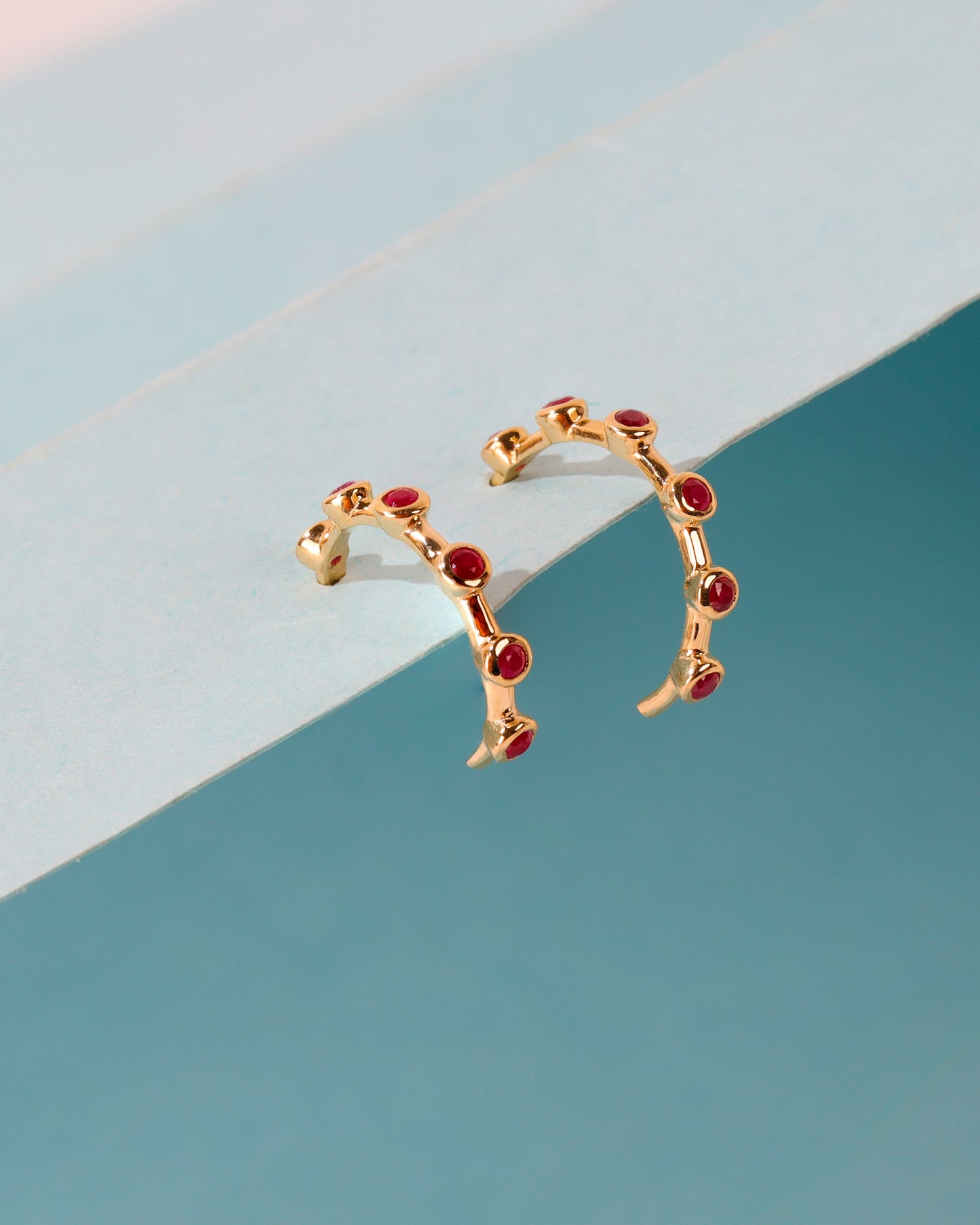 14k Yellow Gold Ruby Gemstone Hoops tiramisuusa