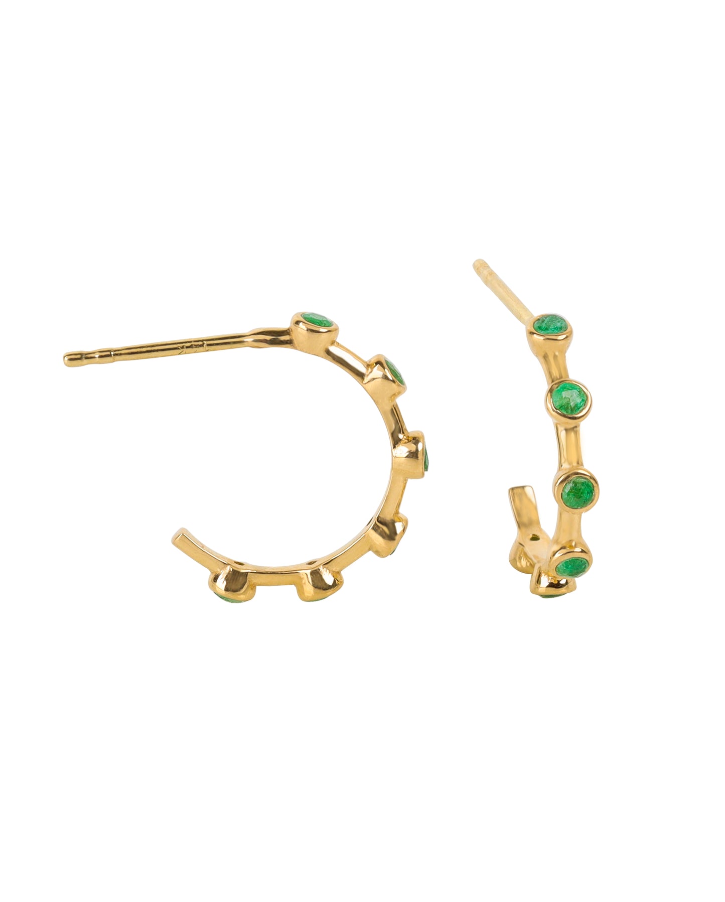 14k Yellow Gold Zambian Emerald Gemstone Hoops