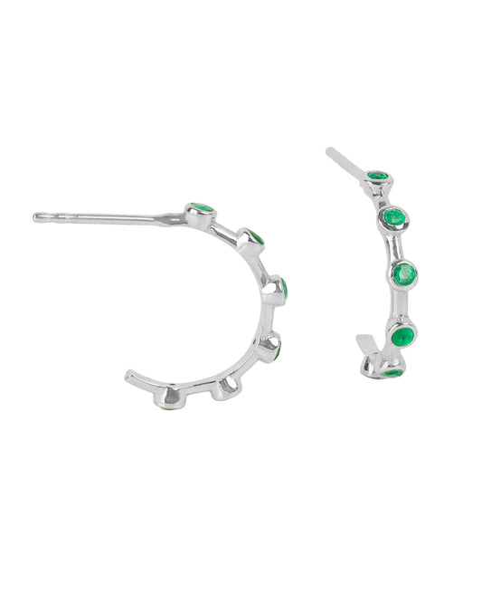 14k White Gold Zambian Emerald Gemstone Hoops tiramisuusa