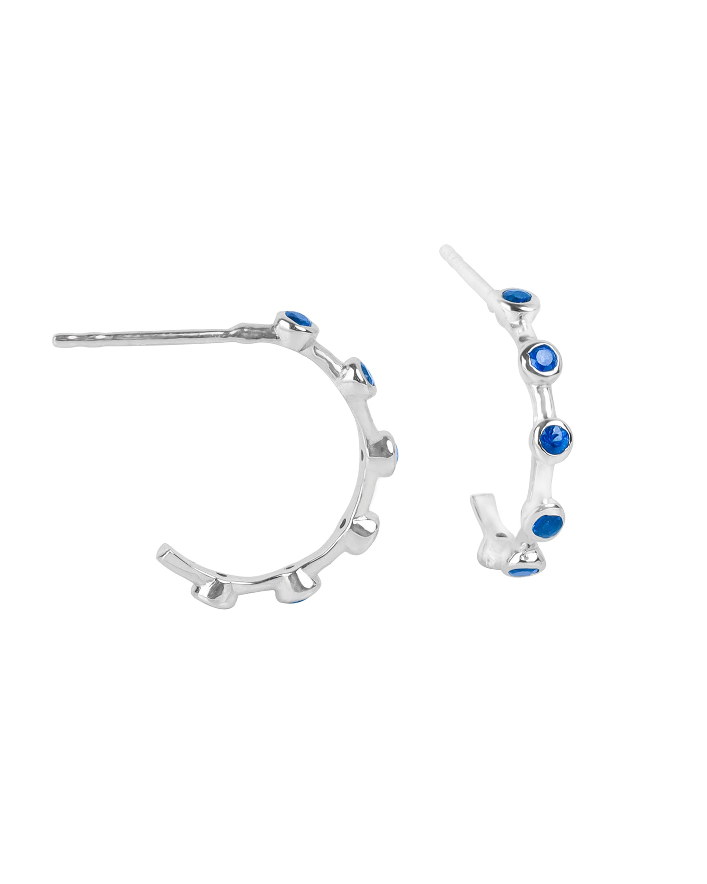 14k White Gold Blue Sapphire Gemstone Hoops tiramisuusa
