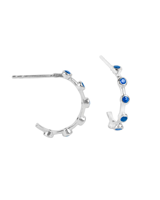 14k White Gold Blue Sapphire Gemstone Hoops tiramisuusa