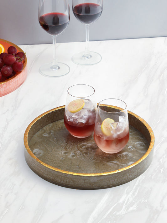 Brown Resin Round Serving Tray