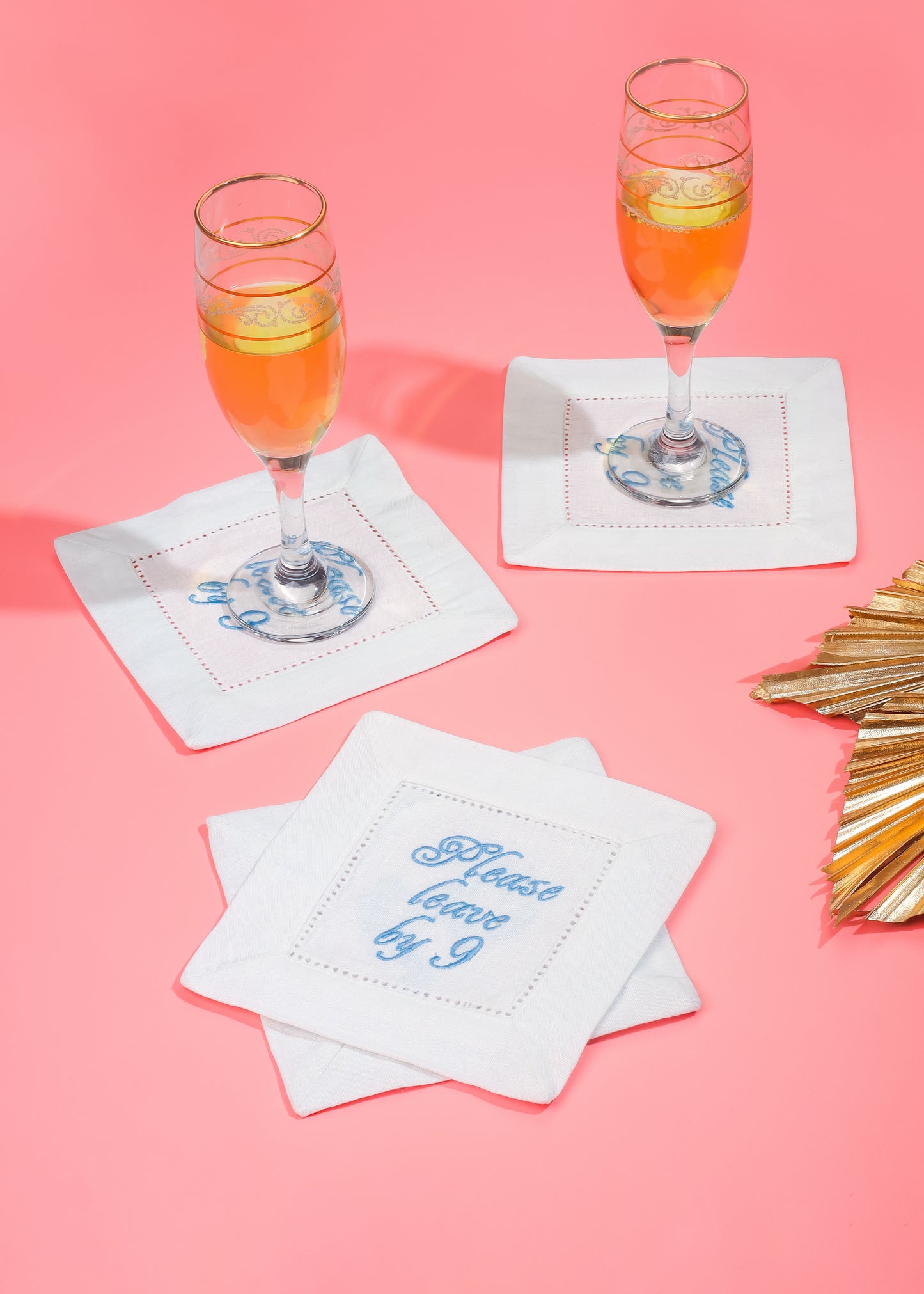 Bye-Bye at Nine Embroidered Cocktail Napkins tiramisuusa