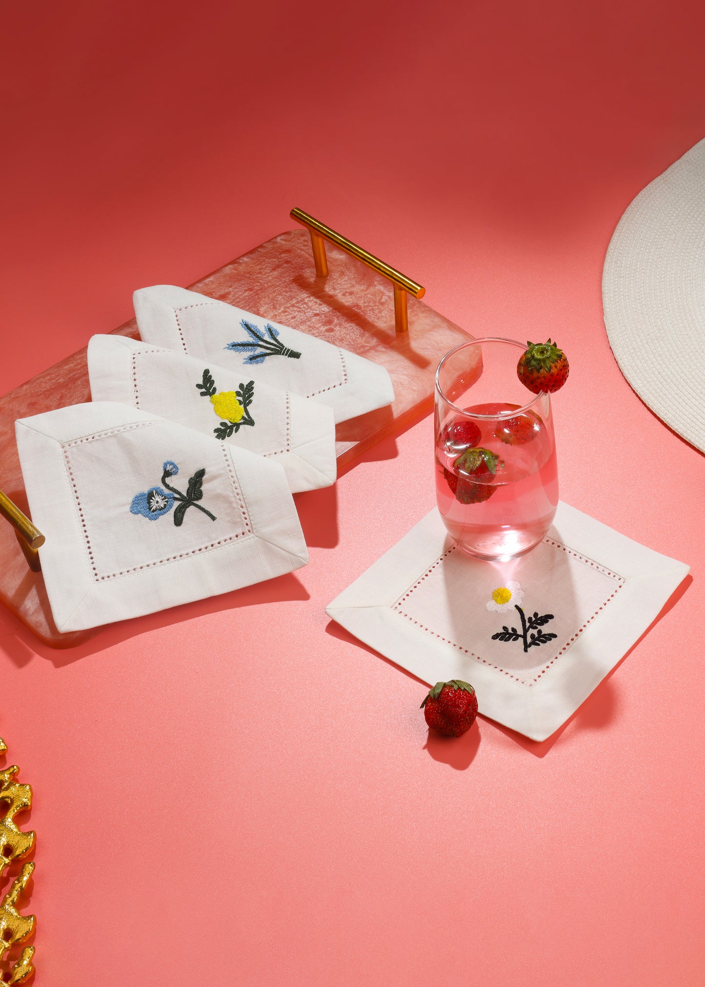 Blooms & Bubbles Embroidered Cocktail Napkins tiramisuusa