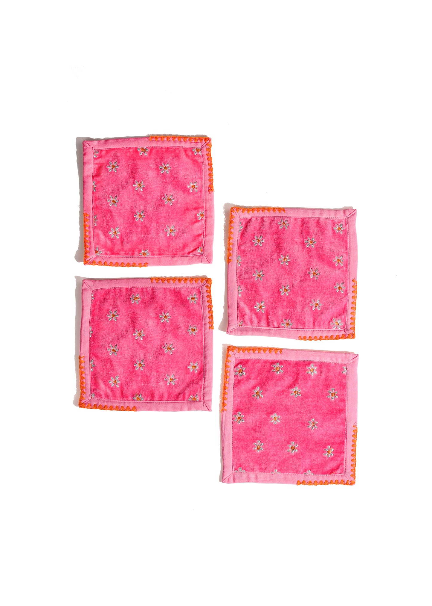 Pink Blossom Embroidered Cocktail Napkins