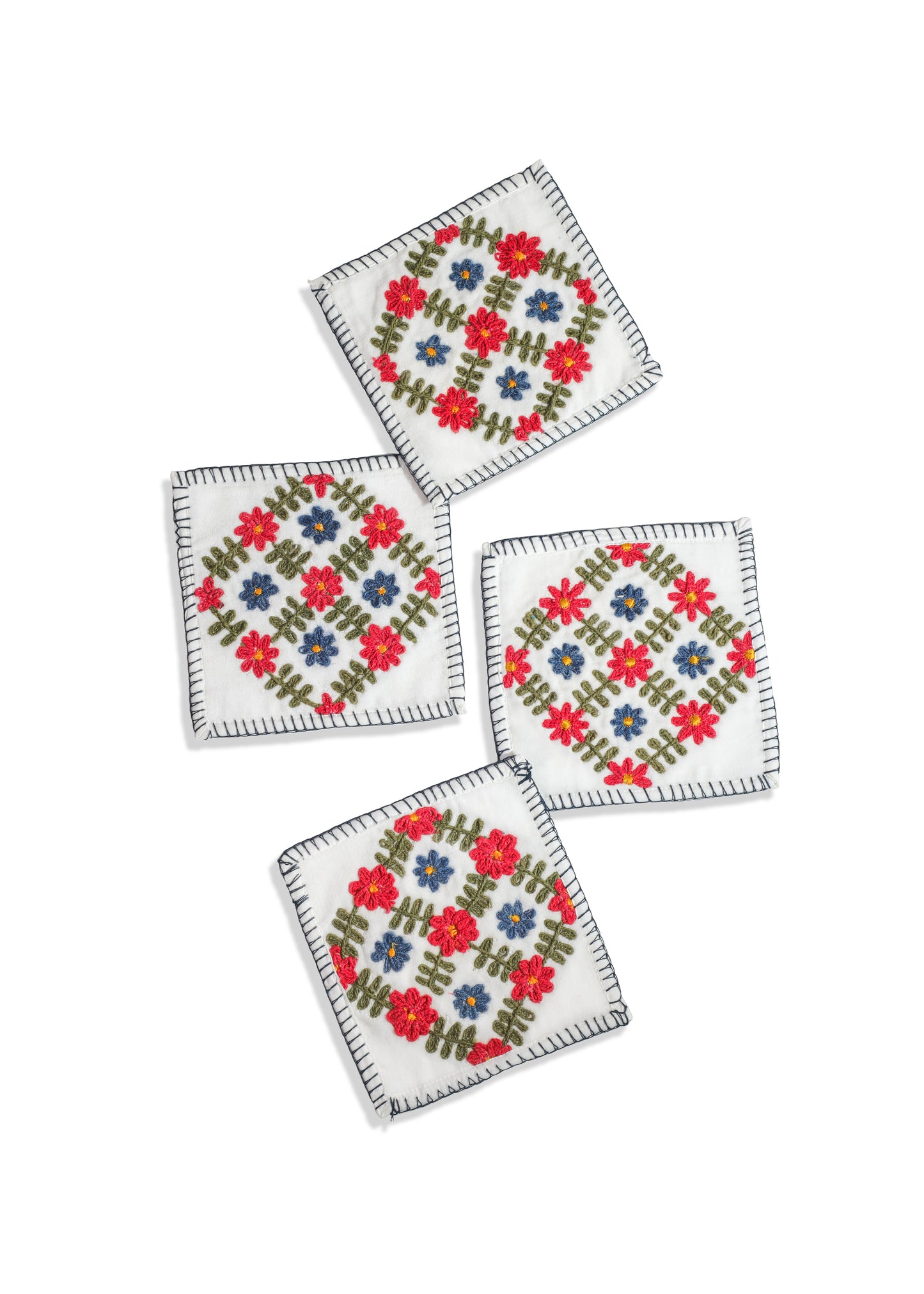 Verdant Bloom Hand-Embroidered Cocktail Napkins