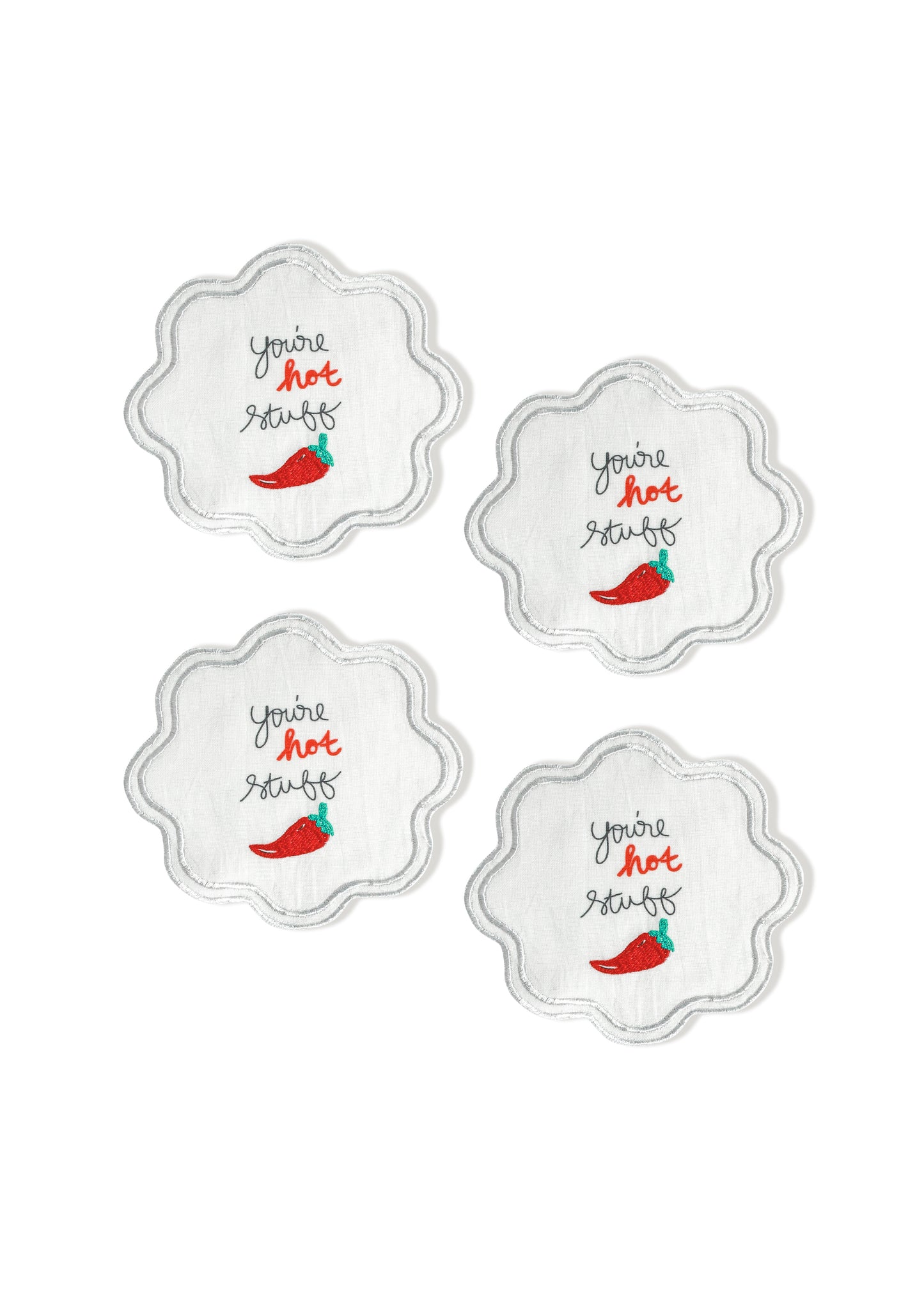 You're Hot Stuff" Embroidered Cocktail Napkins (Set of 4)
