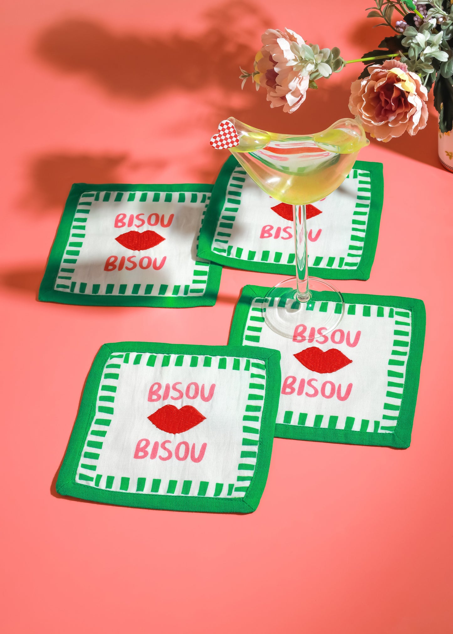 🎁 Bisou French Kiss Cocktail Napkins (Set of 4) (100% off)