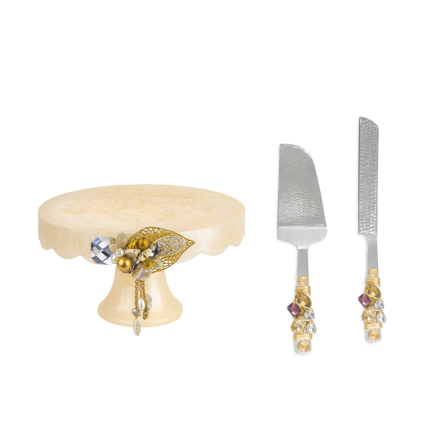 Decorative Cake Stand & Multi Crystals Cake Server Set