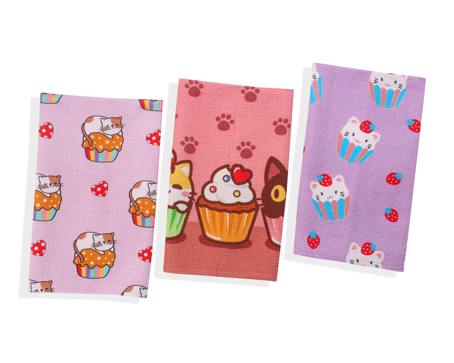 Kawaii Cupcake Cat Cotton Kitchen Towel Set