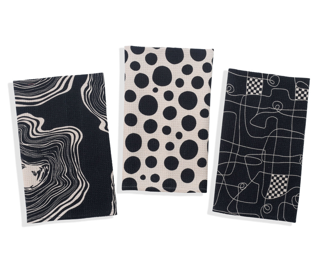Monochrome Abstract Cotton Kitchen Towel Set