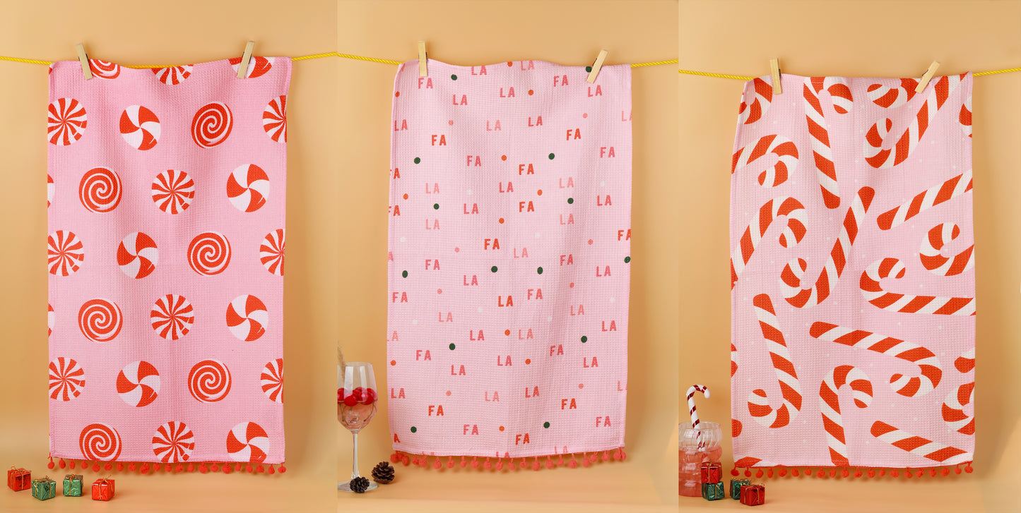 Fa La La" Pink Christmas Towel Set