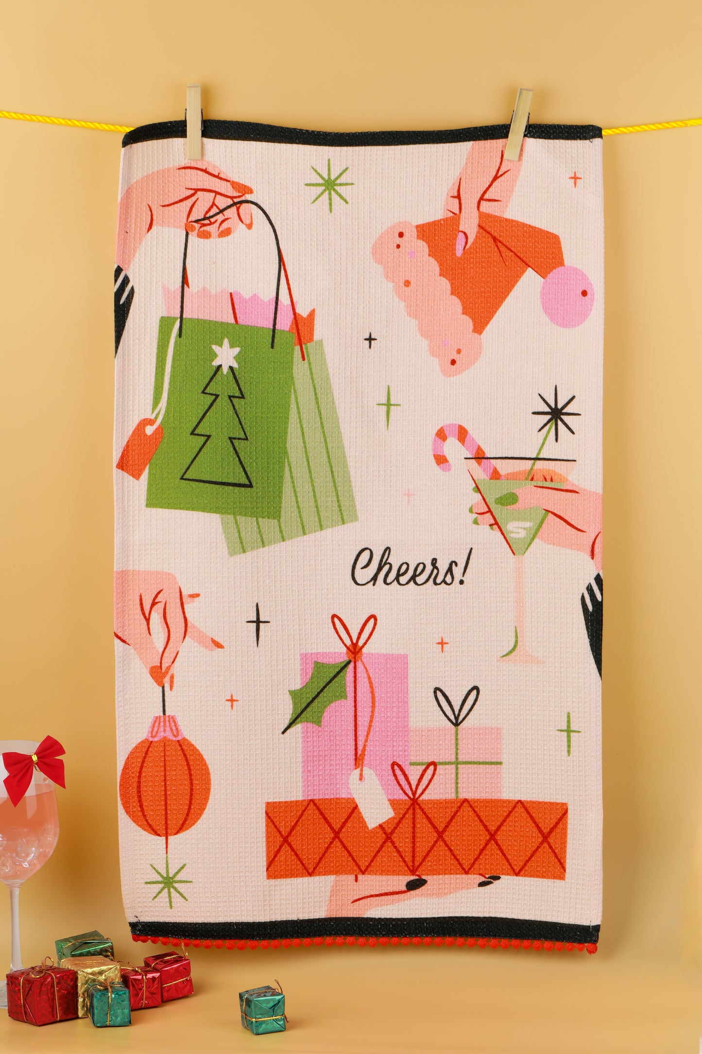 Merry & Bright" Modern Holiday Towel Set