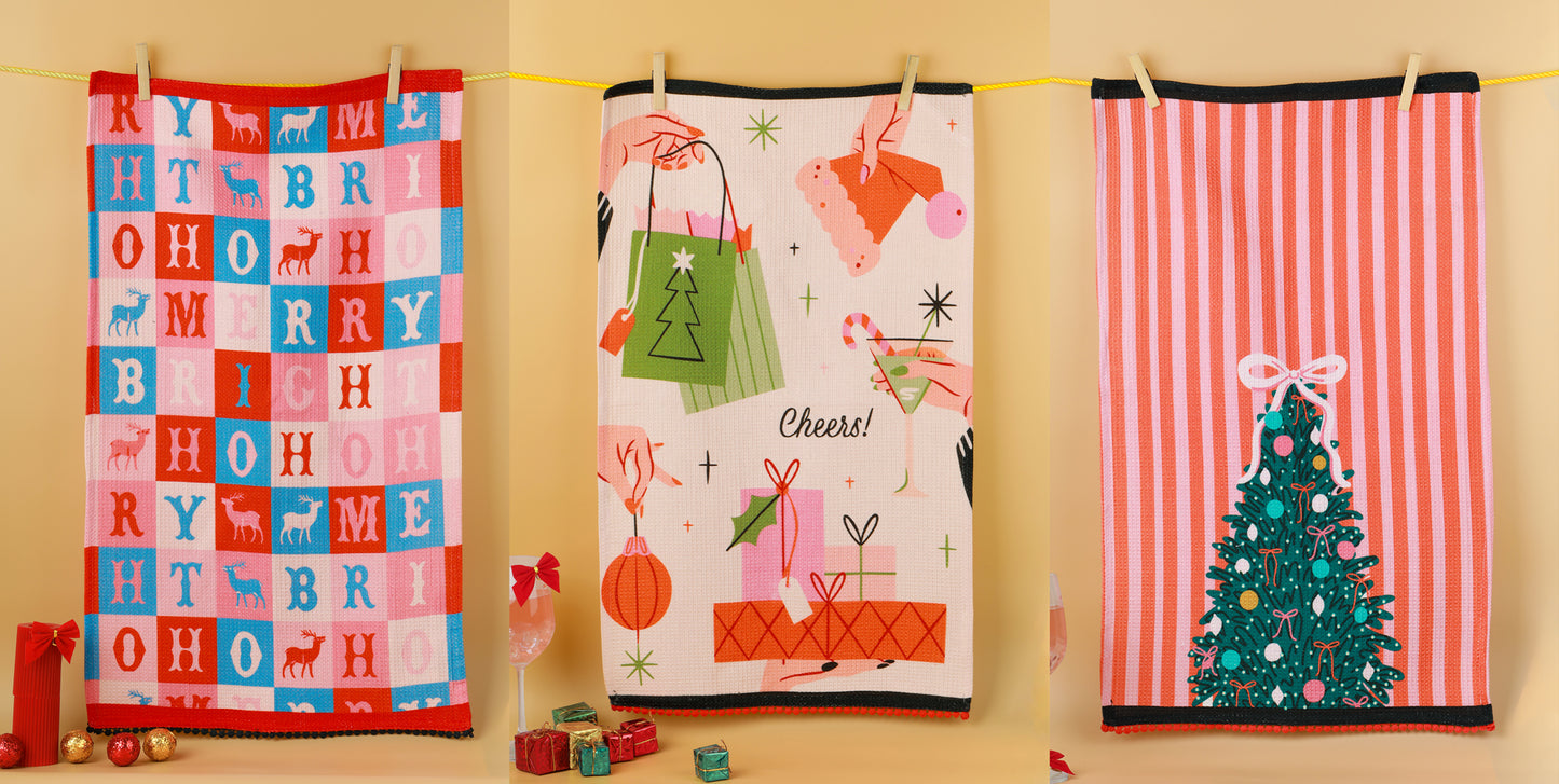 Merry & Bright" Modern Holiday Towel Set