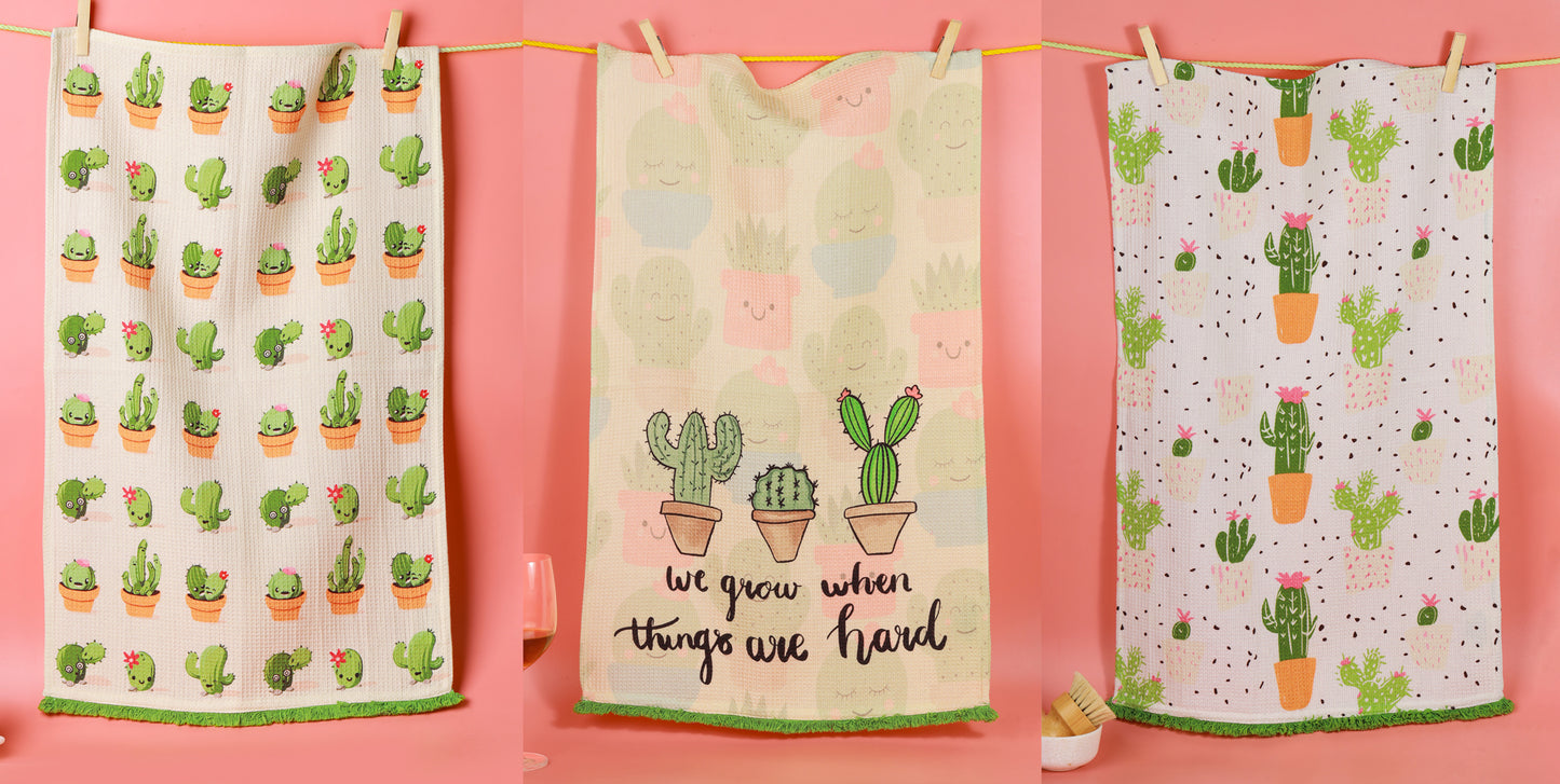 We Grow" Cactus Kitchen Towel Set