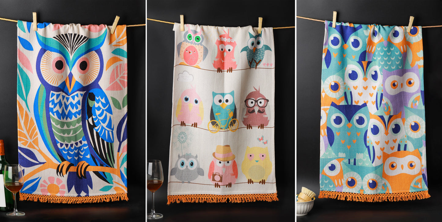 Whimsical Owl Kitchen Towel Set
