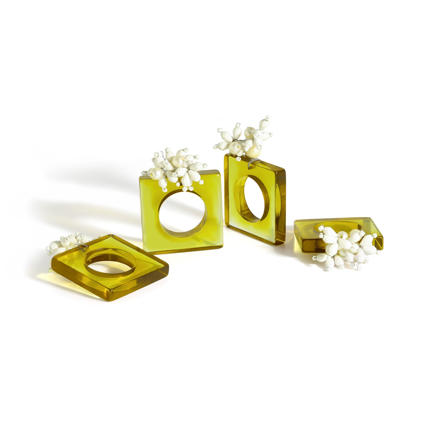 Modern Peridot & Pearl Cluster Napkin Rings (Set of 4)