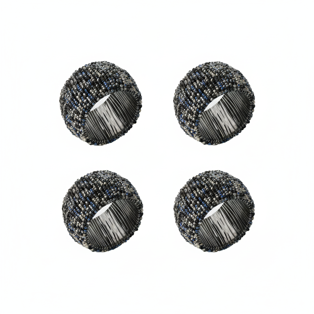 Midnight Shimmer Beaded Napkin Rings (Set of 4)