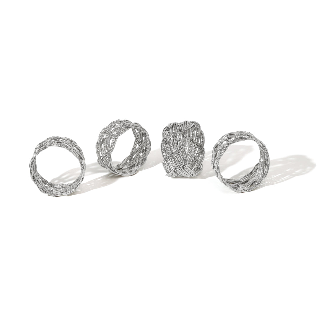 Platinum Weave Sculptural Napkin Rings (Set of 4)