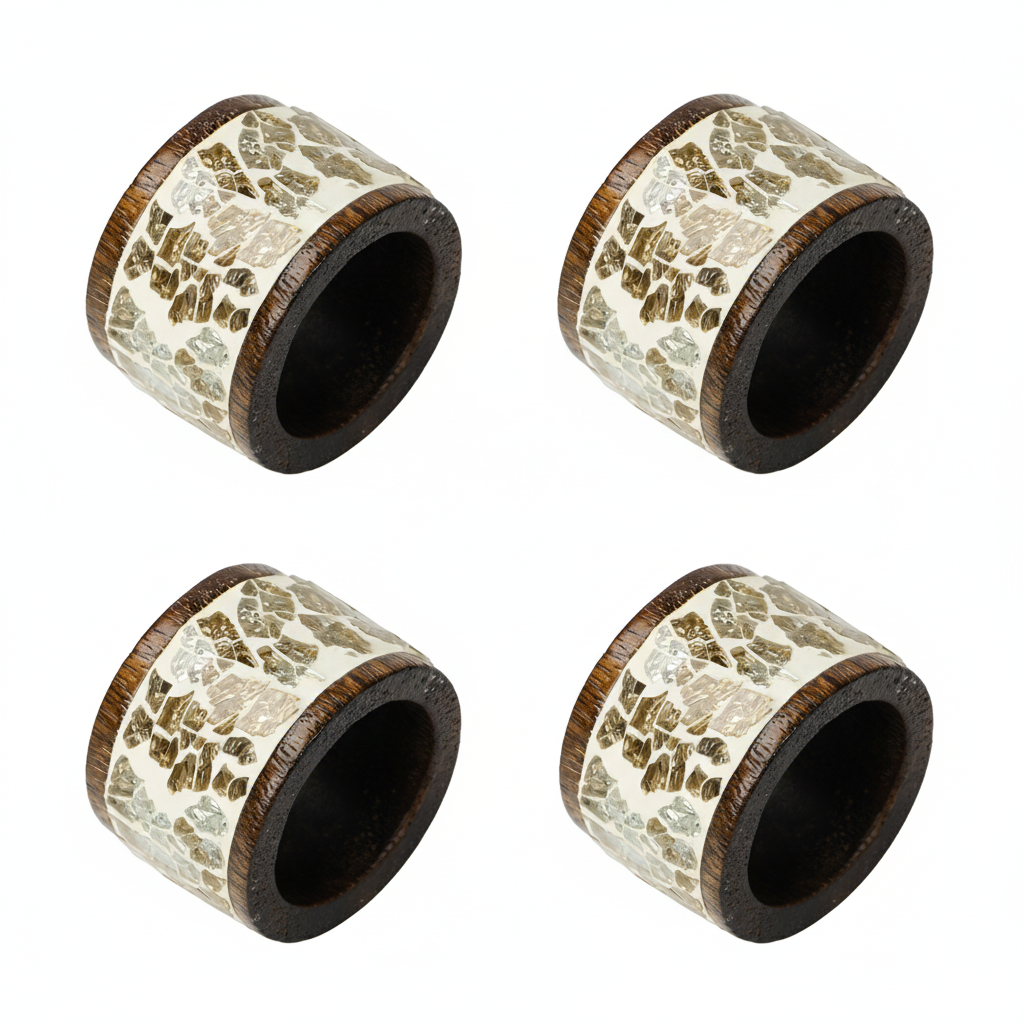 Gilded Mosaic & Wood Cuff Napkin Rings (Set of 4)