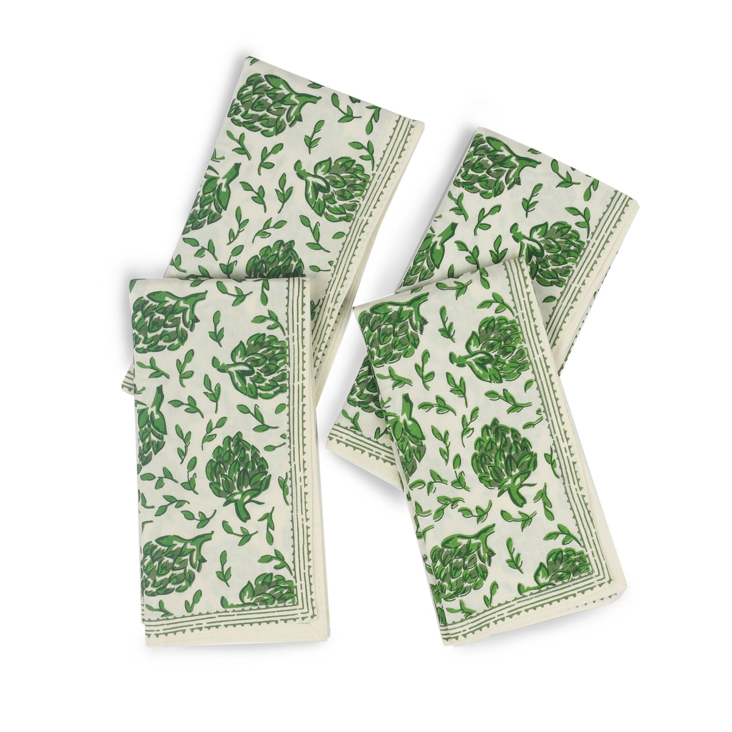 Green Artichoke Bliss Block Print Cotton Napkins tiramisuusa