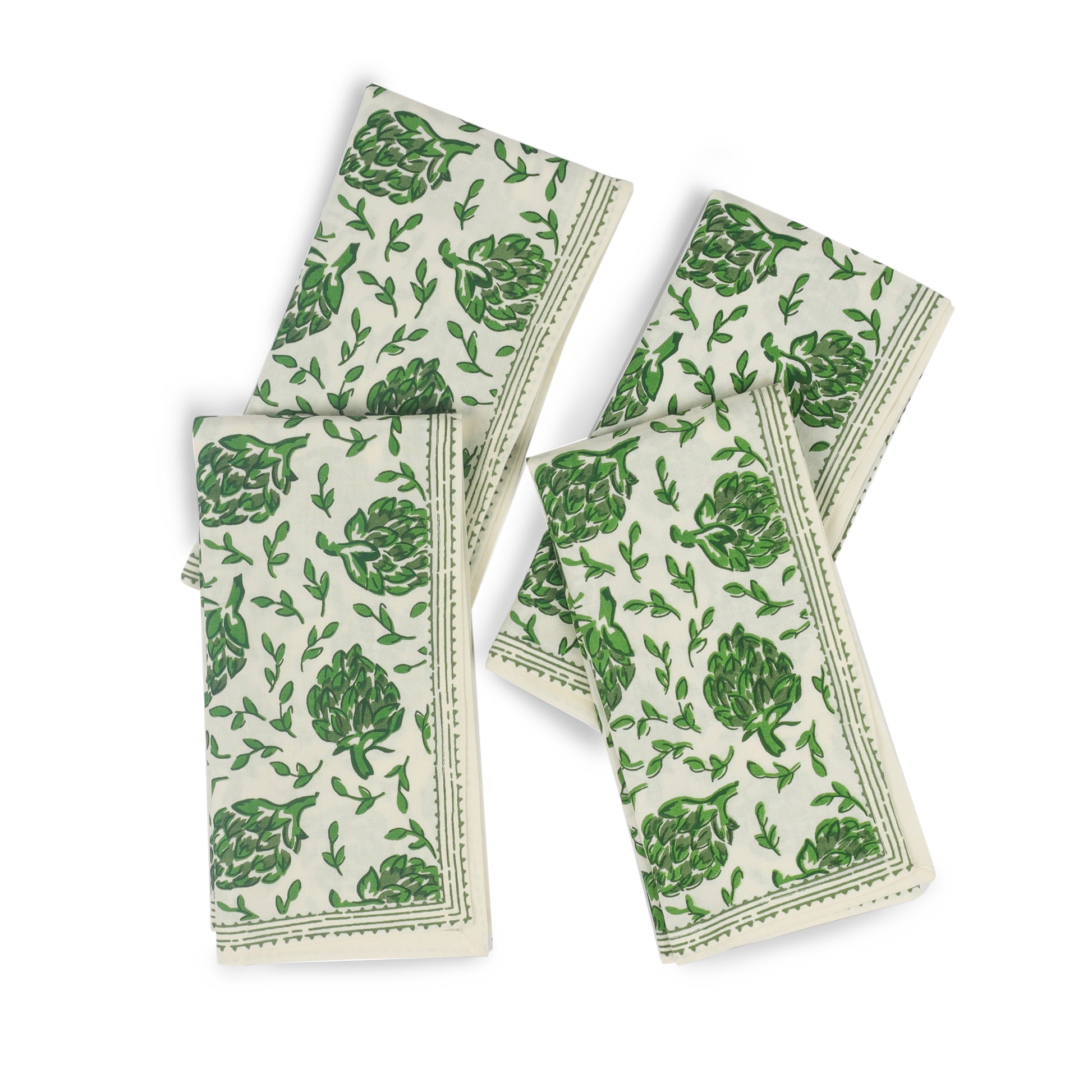 Green Artichoke Bliss Block Print Cotton Napkins tiramisuusa