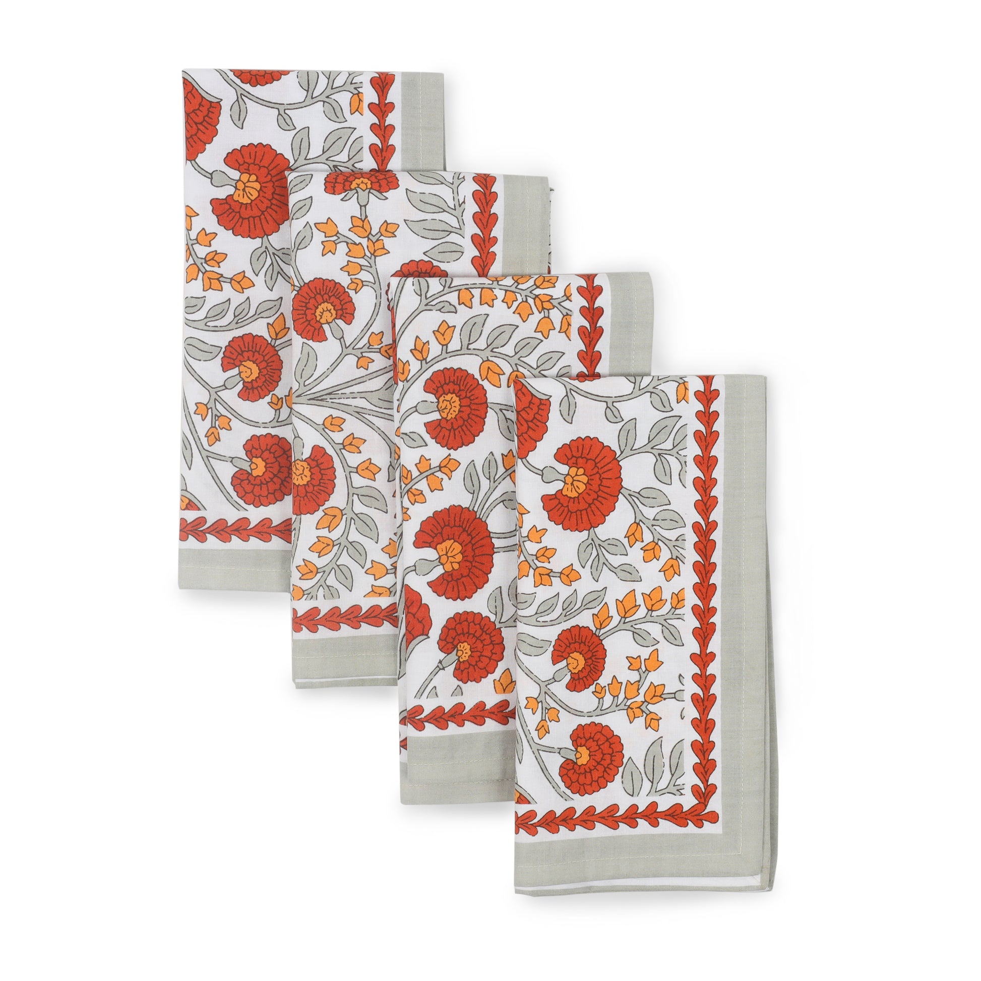Scarlet & Slate: Floral Block Print Cotton Napkins tiramisuusa