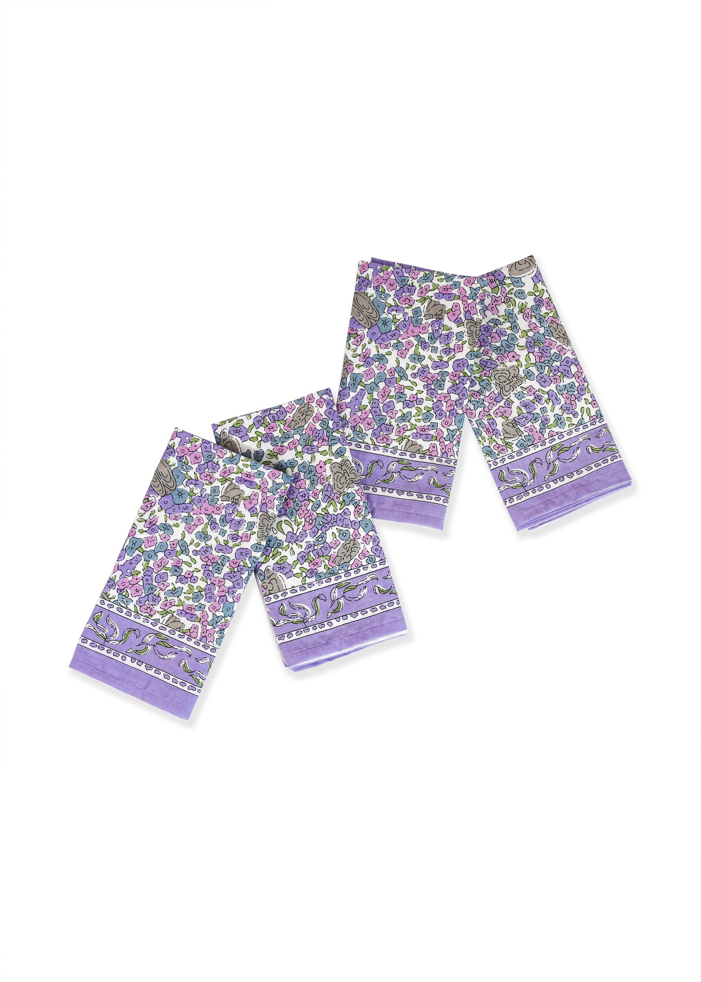 Lavender Blossom Block Print Cotton Napkins tiramisuusa