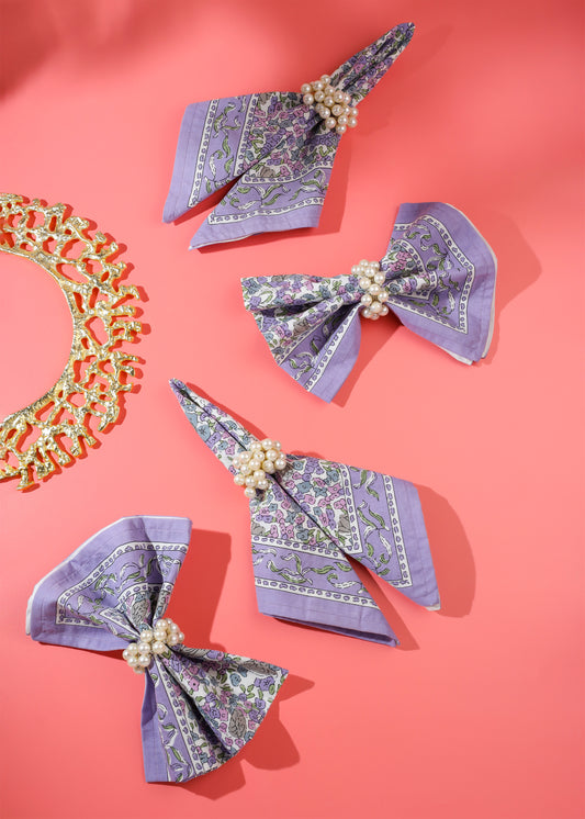 Lavender Blossom Block Print Cotton Napkins tiramisuusa