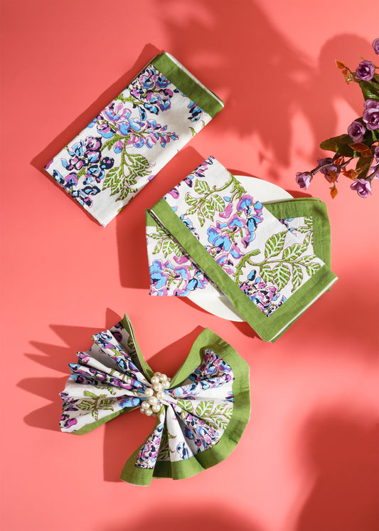 Bluebell Symphony Block Print Cotton Napkins tiramisuusa