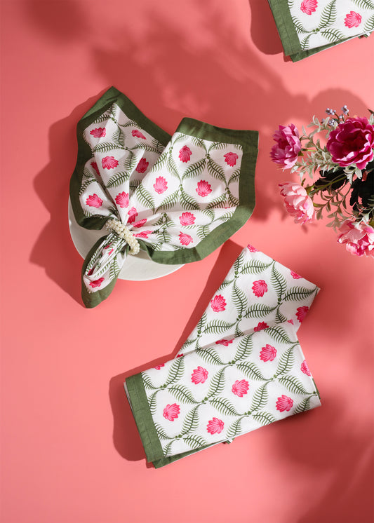 Lotus Garden Block Print Cotton Napkins tiramisuusa