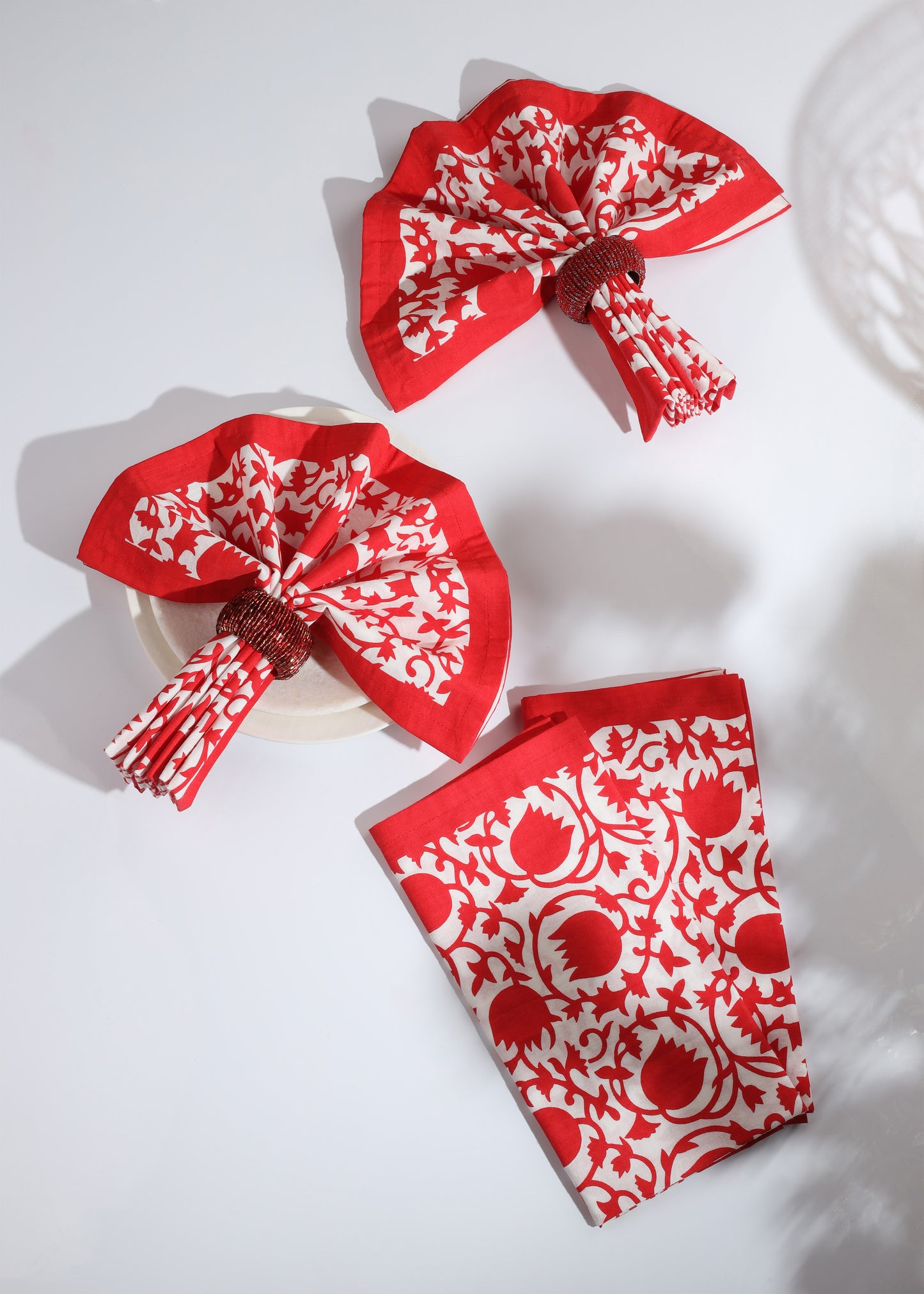 Crimson Bloom Block Print Cotton Napkins tiramisuusa