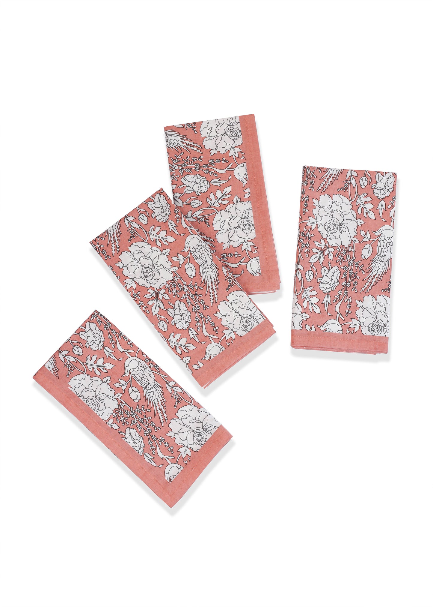 Peach Blossom Block Print Cotton Napkins