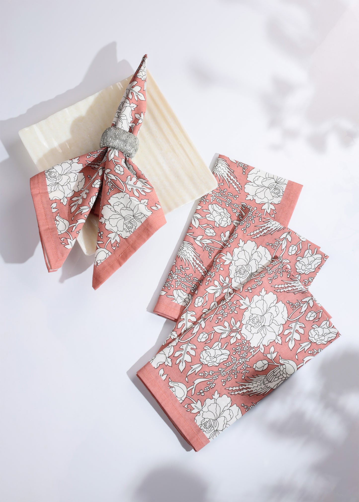 Peach Blossom Block Print Cotton Napkins