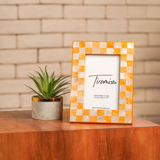 Orange Resin Checks Pattern Photo Frame tiramisuusa