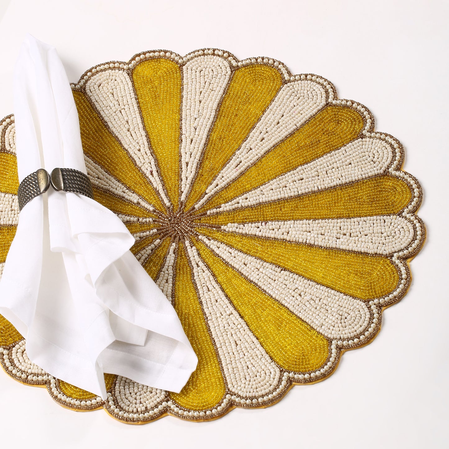 Yellow Scalloped Beaded Placemat tiramisuusa