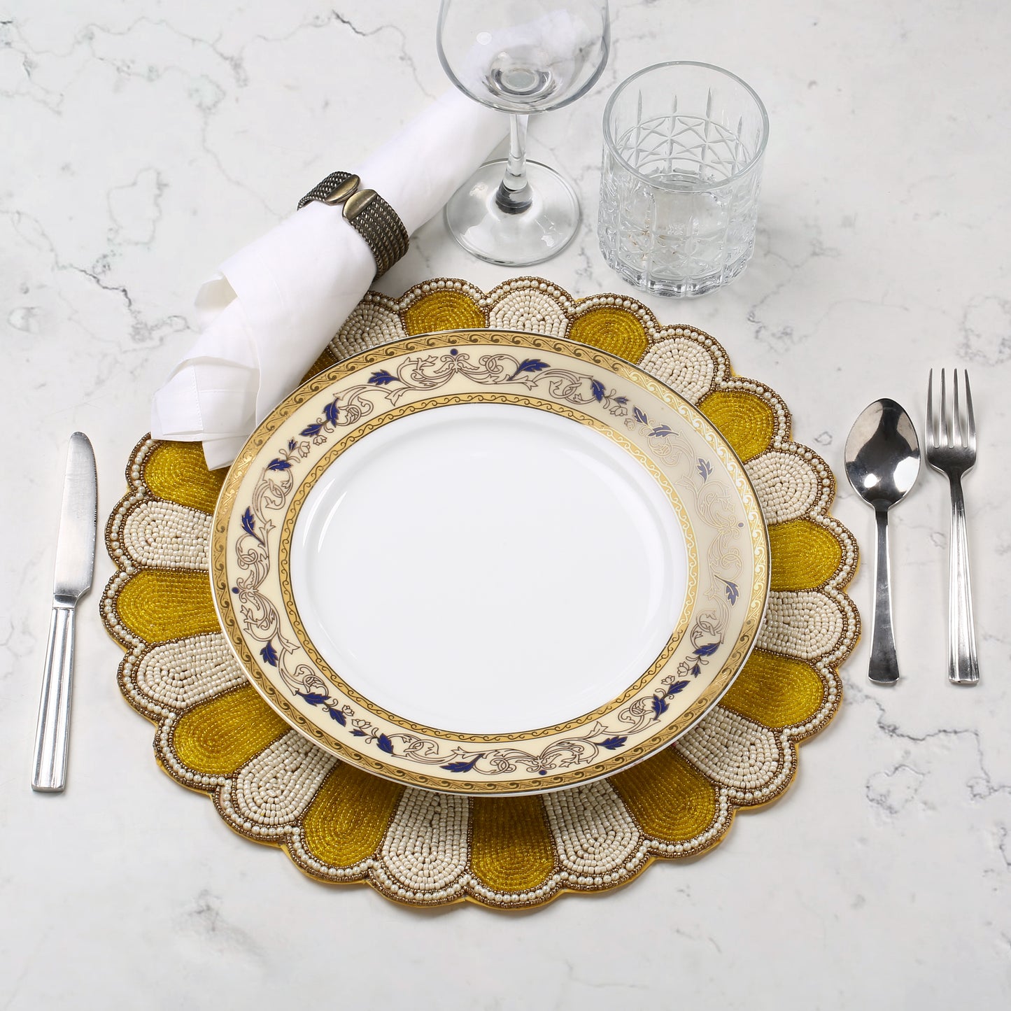 Yellow Scalloped Beaded Placemat tiramisuusa