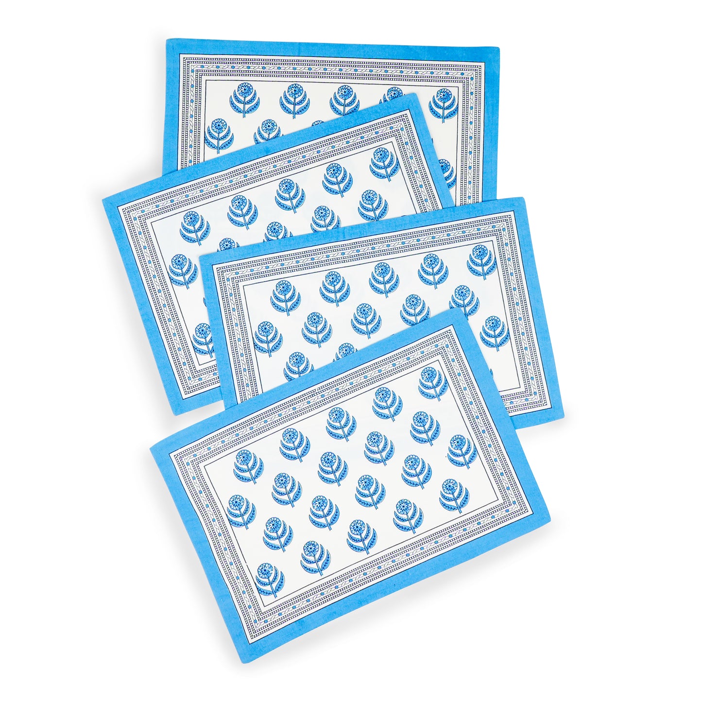 Blue Blooms Block Print Cotton Placemats