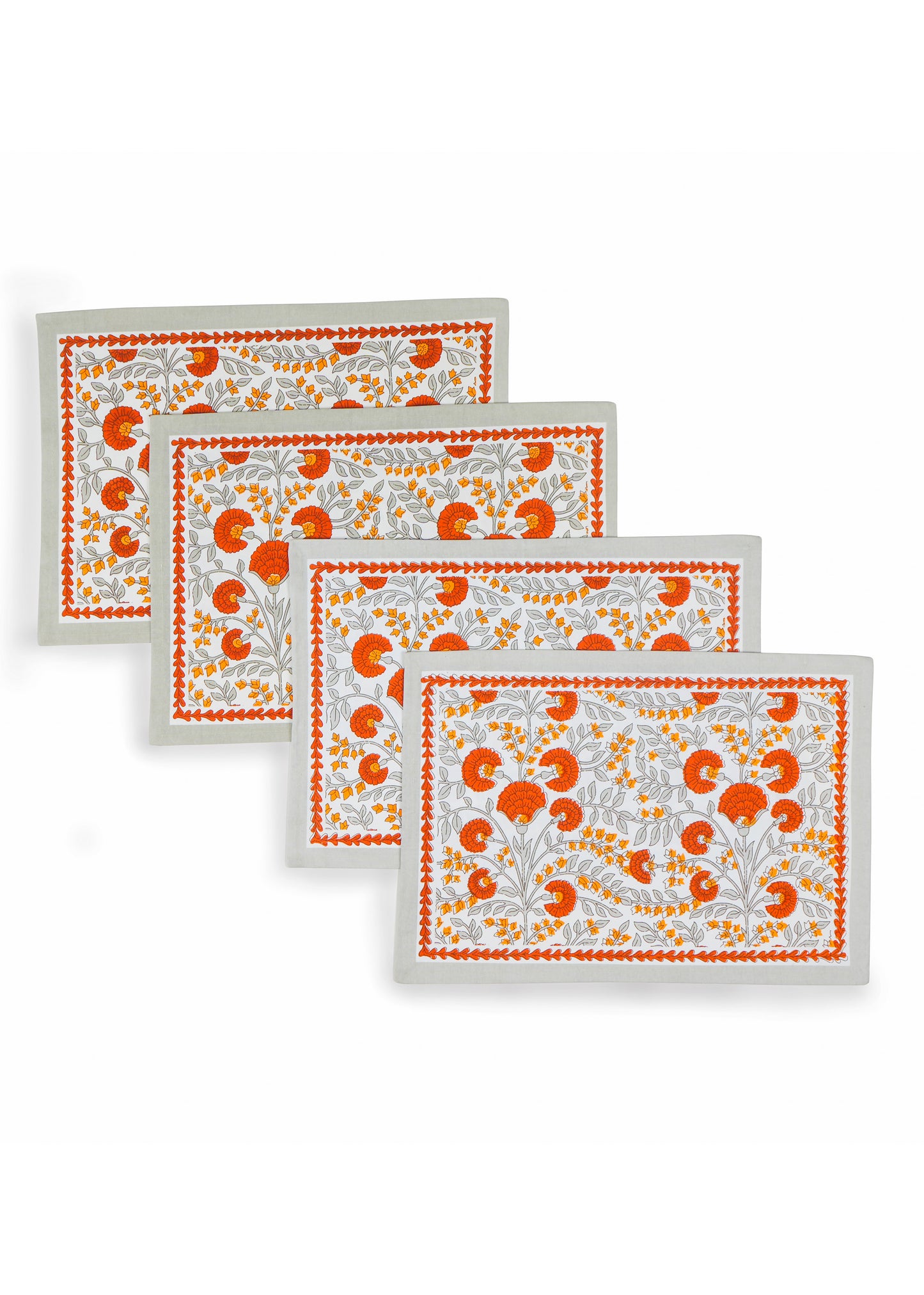 Scarlet & Slate: Floral Block Print Cotton Placemats