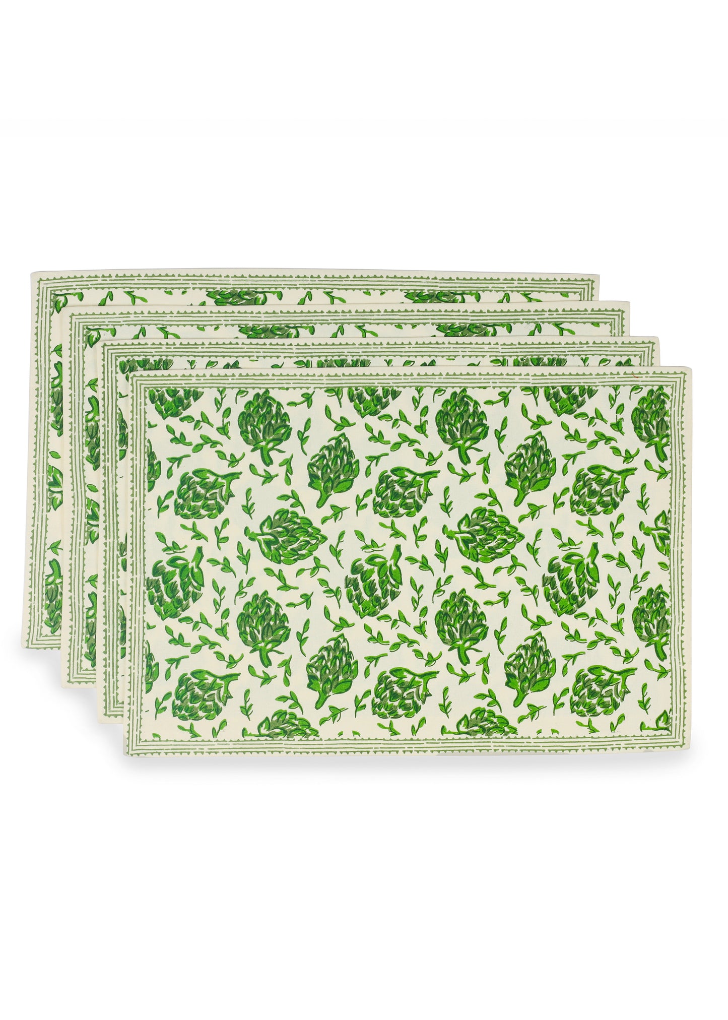 Green Artichoke Bliss Block Print Cotton Placemats tiramisuusa