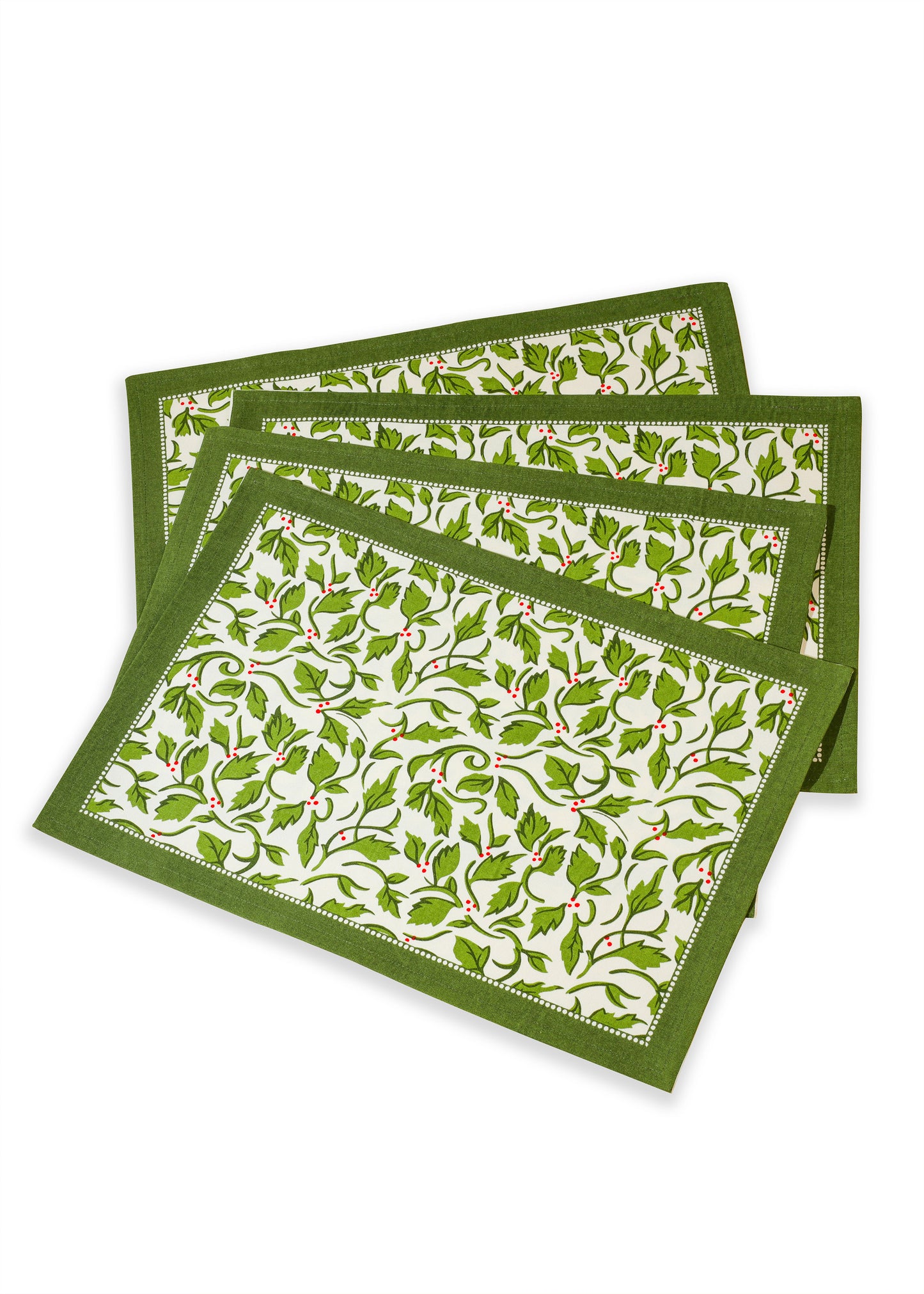 Evergreen Elegance Block Print Cotton Placemats