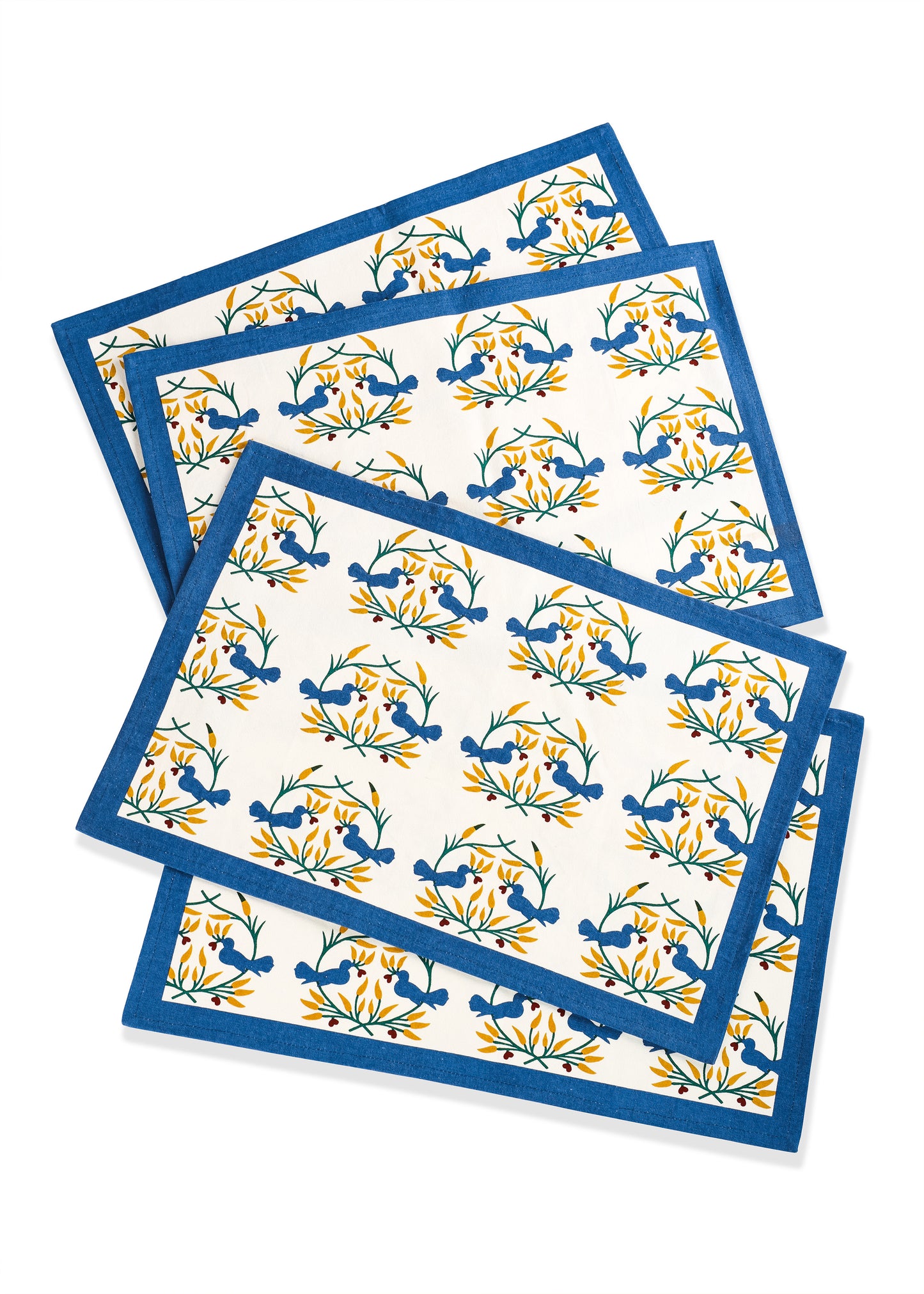 Bluebird Blooms Block Print Cotton Placemats