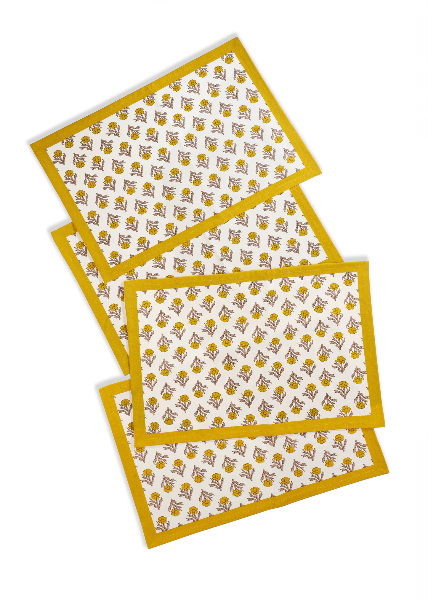 Golden Marigold Block Print Cotton Placemats