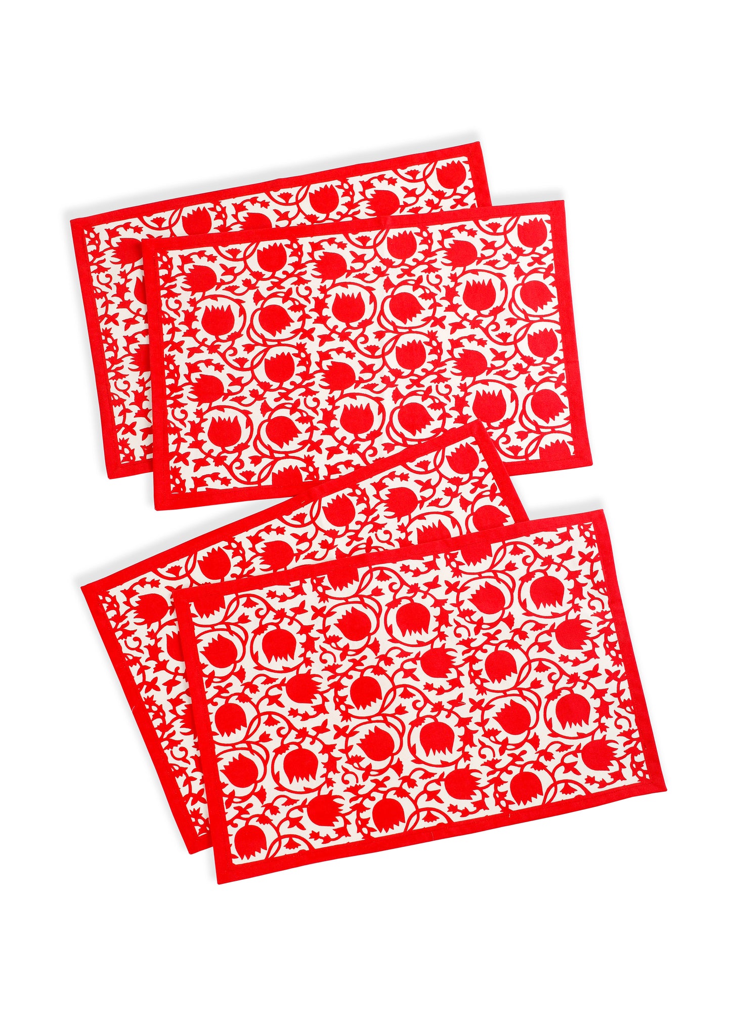 Crimson Bloom Block Print Cotton Placemat tiramisuusa