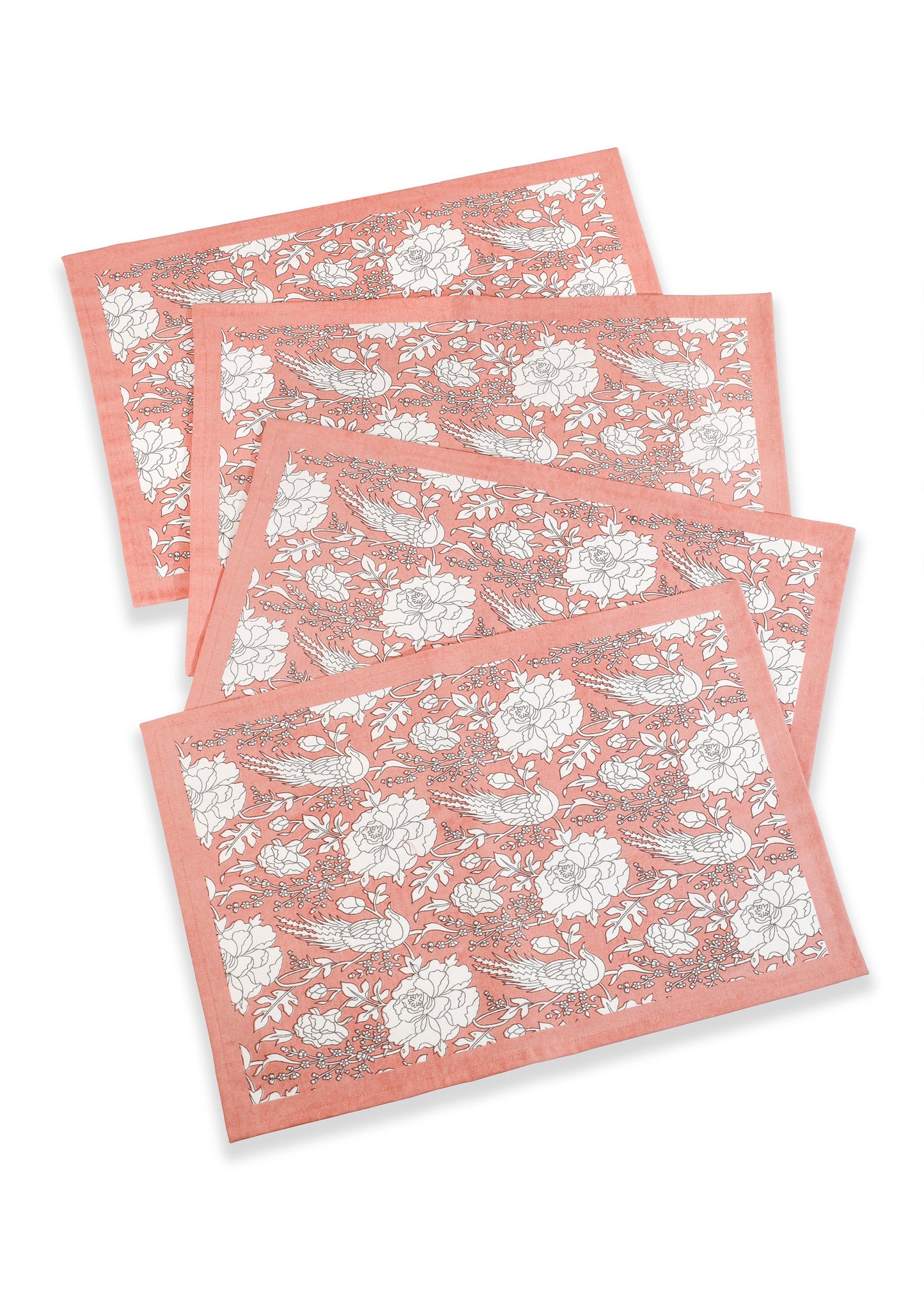 Peach Blossom Block Print Cotton Placemats