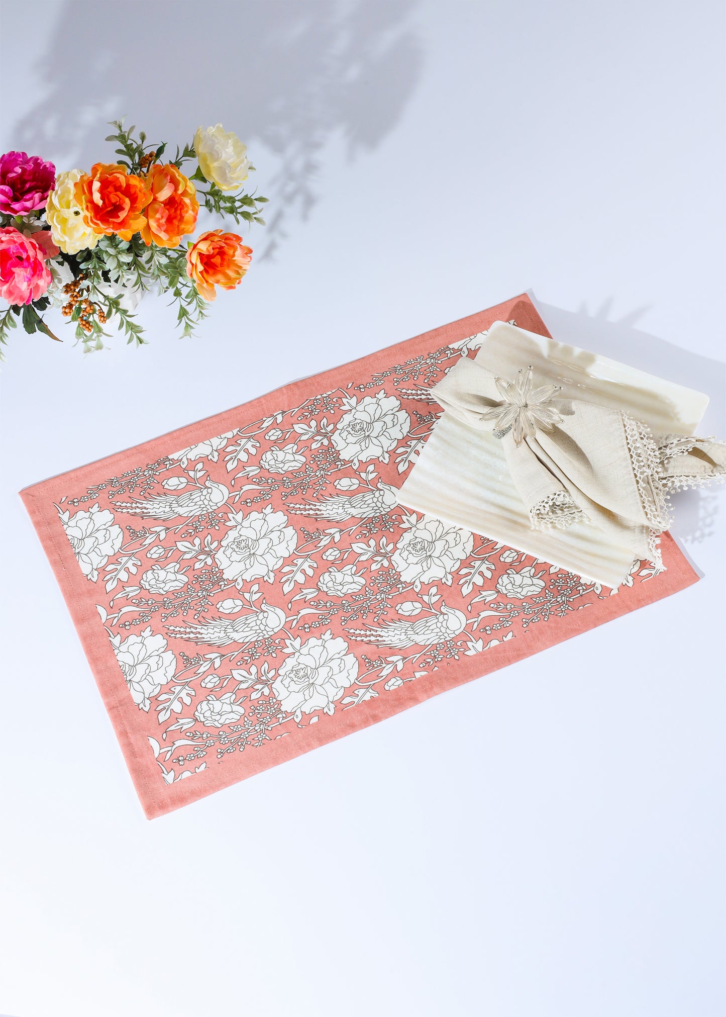 Peach Blossom Block Print Cotton Placemats
