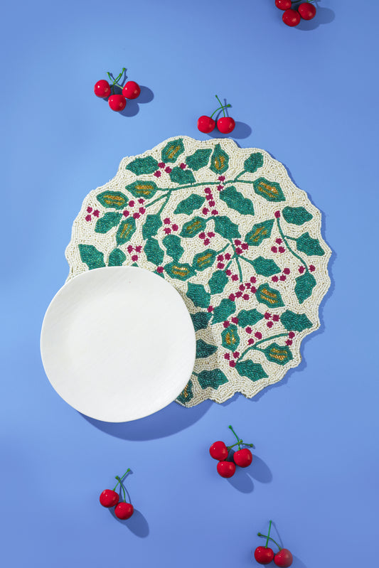 Holly Beaded Holiday Placemat
